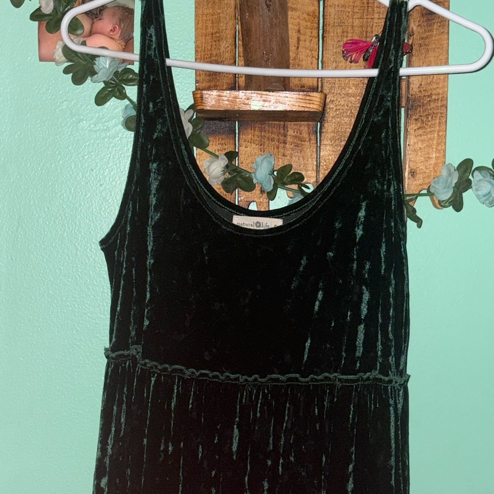 Velvet Sleeveless Dress in Dark Green